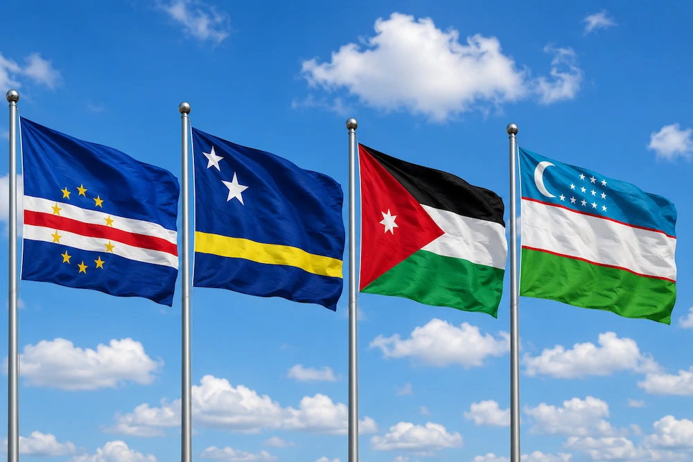 Bandiere di Capo Verde, Curaçao, Giordania e Uzbekistan