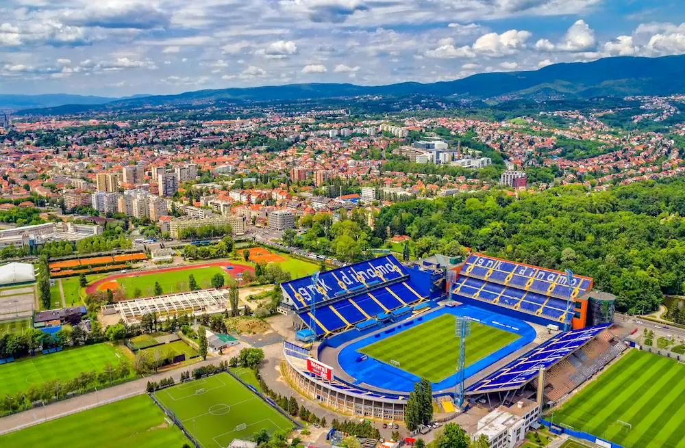Vista aerea dello stadio di casa della Dinamo Zagabria, lo Stadion Maksimir