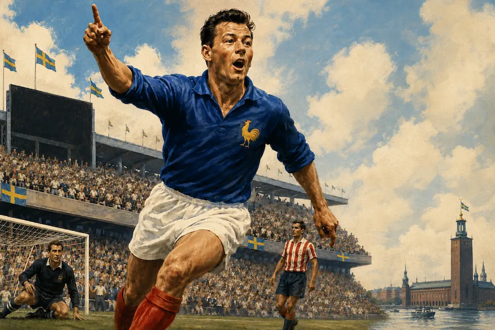 Illustrazione di Just Fontaine e del suo Mondiale in Svezia nel 1958